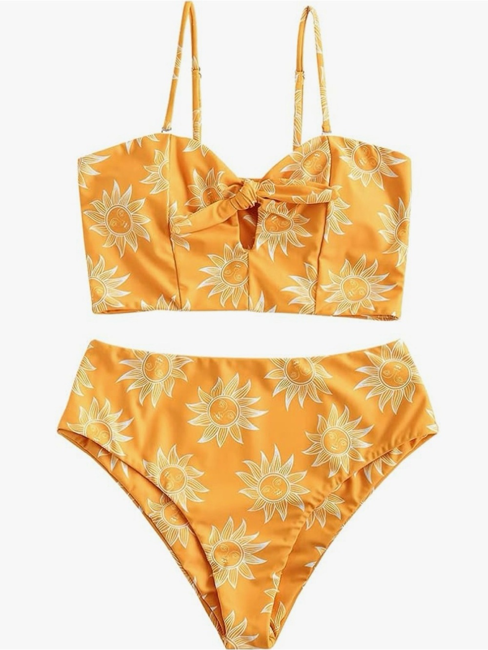 NWT Zaful High Waisted Bikini Spaghetti Straps Two Piece Orange Sun Swimsuit Med